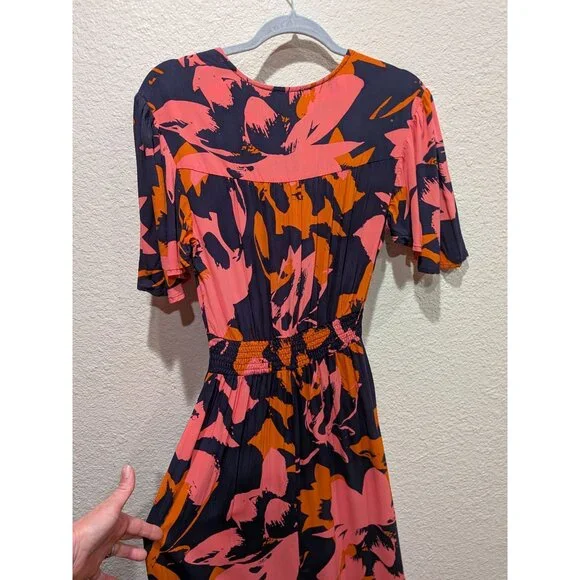 Anthropologie Abel The Label Clare Floral High Low Dress  Size Small Blue Orange - Picture 9 of 13